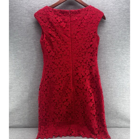 LAUREN RALPH LAUREN - Women's Red Embroidered Guipure Sheath Dress Size 4P - Picture 2 of 13